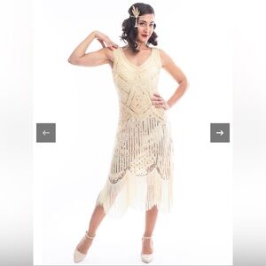 Cream and Gold Beaded Flapper Dress